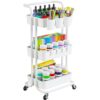 Pipishell 3-Tier Rolling Storage Cart with Hanging Cups & Hooks - White