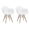 Mid Century Modern Molded Shell Lounge Arm Chair, Natural Wood Legs, Living/Bedroom/Kitchen/Dining/Waiting Room, 2 PCs Pack, White Set of 2