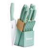 Kitchen Knife Set with Block, Sharpener, and Scissor - 15pcs Stainless Steel Knives