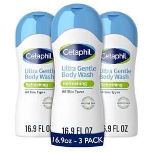 Cetaphil Ultra Gentle Refreshing Body Wash, Refreshing Scent For Dry to Normal, Sensitive Skin, 16.9oz Pack of 3, with Aloe Vera, Calendula, Vitamin B5, Hypoallergenic, Dermatologist Tested
