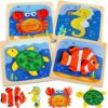 TOY Life Toddler Puzzles - Wooden Animal Shape Puzzle for Toddlers, 4 Pack