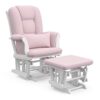 Storkcraft Tuscany Glider and Ottoman Set (White/Pink Blush Swirl) - Rocking Nursery Chair with Lumbar Pillow