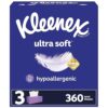 Kleenex Ultra Soft Facial Tissues, 3 Flat Boxes, 120 Tissues per Box, 3-Ply (360 Total Tissues), Packaging May Vary