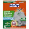 Hefty Ultra Strong Made with 50% Recovered Materials* Tall Kitchen Trash Bags, Gray, Clean Burst, 13 Gallon, 80 Count