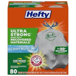 Hefty Ultra Strong Made with 50% Recovered Materials* Tall Kitchen Trash Bags, Gray, Clean Burst, 13 Gallon, 80 Count