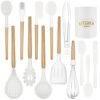 Kitchen Cooking Utensils Set with Holder, 14-Piece Non-Stick Silicone Spatula Set (White)
