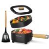Audecook Hot Pot Electric with Steamer and Non-Stick Frying Pan - 2L and 8 Inch - Portable Travel Cooker with Dual Power Control
