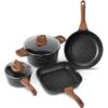ESLITE LIFE Nonstick Cookware Set, 6-Piece Granite Coating Pots and Pans - Black