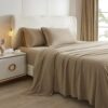 Twin Bed Sheets Set - Khaki Washed Microfiber - 3 Piece Set