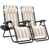 Adjustable Steel Mesh Zero Gravity Lounge Chair Recliners Set of 2 with Pillows and Cup Holder Trays - Tan Striped