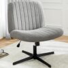 Cross Legged Office Chair - Armless Wide Desk Chair - Modern Home Office Desk Chair - Swivel Adjustable Fabric Vanity Chair