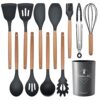 Silicone Kitchen Utensils Set, 12-Piece Non-Stick Cookware - Heat-Resistant & BPA-Free (Grey)