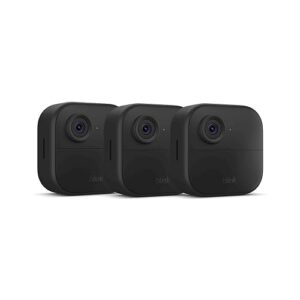 Blink Outdoor 4 (newest model), Wireless smart security camera, two-year battery, 1080p HD day and infrared night live view, two-way talk – 3 camera system