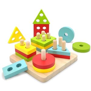 Montessori Wooden Sorting and Stacking Toys for Toddlers 1-3