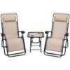 Zero Gravity Patio Chaise Lounge Chair Set with Table - Beige