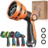 Water Hose Nozzle with 10 Patterns | High Pressure Spray Nozzle for Garden Hose (Orange)