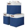 Storage Baskets for Shelves [3 Pack], Blanket & Toy Organizer (White & Blue)