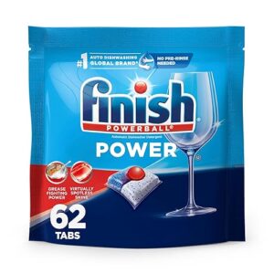 Finish Power Dishwasher Pods, No Pre-Rinse Dishwasher Detergent Soap For Deep Clean & Shine with Degreasing Power, 62 Count
