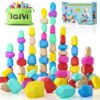Montessori Rainbow Wooden Stacking Toy for Toddlers, 42 Natural Wood Blocks