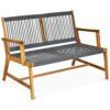 Tangkula 2-Person Acacia Wood Patio Bench Loveseat in Teak Oil Finish (Grey)