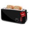 Elite Gourmet Long Slot 4 Slice Toaster with 6 Toast Settings and Defrost, Reheat, Cancel Functions - Black