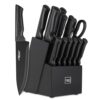 Knife Set, 15 Pcs Kitchen Knife Set with Block Self Sharpening, Dishwasher Safe, 6 Steak Knives, Anti-slip handle, Black