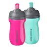 Tommee Tippee Insulated Straw Cup, Spill-Proof, 9oz, 2-Pack, Pink/Mint Green