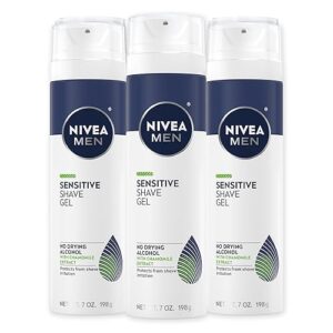 NIVEA MEN Sensitive Shave Gel with Vitamin E, Soothing Chamomile and Witch Hazel Extracts, No Drying Alcohols, 3 Pack of 7 Oz Cans