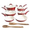 Kenmore Arlington Nonstick Ceramic Cookware Set, 12-Piece, Metallic Red