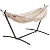 Amazon Basics Double Hammock with Steel Stand and Carrying Case - Beige Stripe with Lace, 110 x 47 x 43 inches