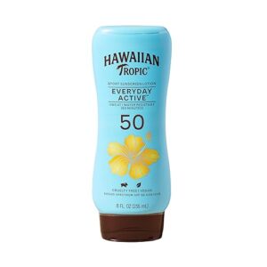 Hawaiian Tropic Everyday Active Lotion Sunscreen SPF 50, 8Fl Oz, Hawaiian Tropic Sunscreen SPF 50, Sunblock, Broad Spectrum Sunscreen, Oxybenzone Free Sunscreen, Water Resistant Sunscreen, 8Fl Oz