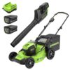 Greenworks 80V Cordless Electric Lawn Mower and Leaf Blower Bundle with Batteries and Charger