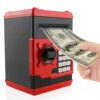 Kids Piggy Bank with Password Lock, Mini ATM Saving Bank, Electronic Coin and Paper Money Bank for Boys and Girls, Great Birthday Toy for Kids 4-12 (Red)