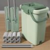 Mop and Bucket Set with Wringer, Flat Mop System with 2 Mops and 8 Microfiber Pads - Green