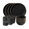 Corelle Stoneware Dinnerware Set, Modern Rustic Style, Service for 4, Peppercorn - 12 Pieces