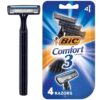 BIC Comfort 3 Disposable Razors for Men, 3 Blades, 4 Count