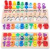 Wooden Montessori Number Puzzle Sorting Counting Shape Stacker Game for Kids - Educational Math Blocks Toy for Preschool Boys and Girls (3+ Years)