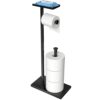 Black Toilet Paper Holder Stand with Phone Shelf