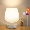 Bedside Table Lamp with Glass Shade, Touch Control, Dual USB Charging Ports, Nightstand Lamp