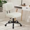 Armless Home Office Desk Chair with Low Back Lumbar Support, Height Adjustable, PU Leather, 360° Swivel Rolling Wheels - Beige White