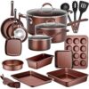 NutriChef 20-Piece Nonstick Cookware Set with Cool-Touch Handles, Brown