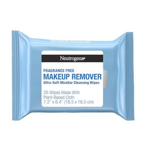 Neutrogena Fragrance-Free Makeup Remover Wipes, Daily Ultra-Soft Micellar Cleansing Wipes Gently Remove Oil & Waterproof Makeup, Hypoallergenic, Made with Plant-Based Cloth, 25 ct