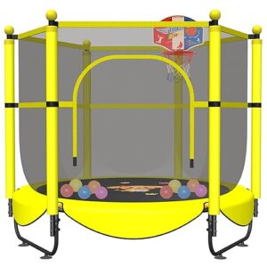 Kids Trampoline with Basketball Hoop, Safety Enclosure - Indoor & Outdoor - 60"