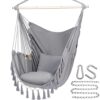 Hammock Chair Hanging Rope Swing with Cushions and Hardware Kit, Light Grey