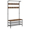 Entryway Coat Rack and Storage Bench with 9 Hooks, Industrial Style - Rustic Brown/Black