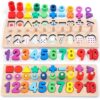 Wooden Montessori Number Puzzle Sorter and Shape Stacker Toy for Toddlers - Rainbow Color