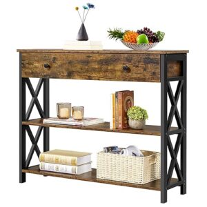 Yaheetech Console Table with Drawer and 3 Tier Storage Shelves