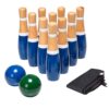 Wood Bowling Set for Adults and Kids - 13-Piece Indoor/Outdoor Game - 10 Pins, 2 Balls, Carrying Bag - Blue