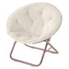 Faux Fur Saucer Chair, White/Gold, 22" x 32" x 29"