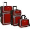 U.S. Traveler New Yorker Lightweight 3-Piece Rolling Luggage Set, Red Dobby